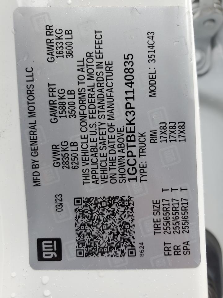 2023 Chevrolet Colorado VIN: 1GCPTBEK3P1140835 Lot: 56874755