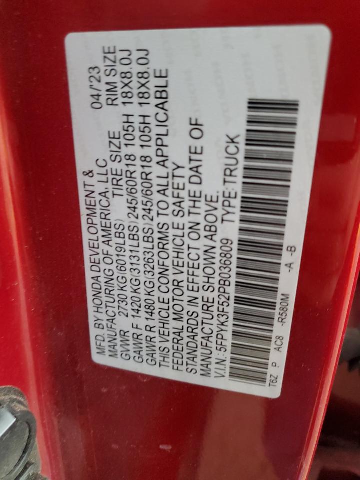 2023 Honda Ridgeline Rtl VIN: 5FPYK3F52PB036809 Lot: 57237855