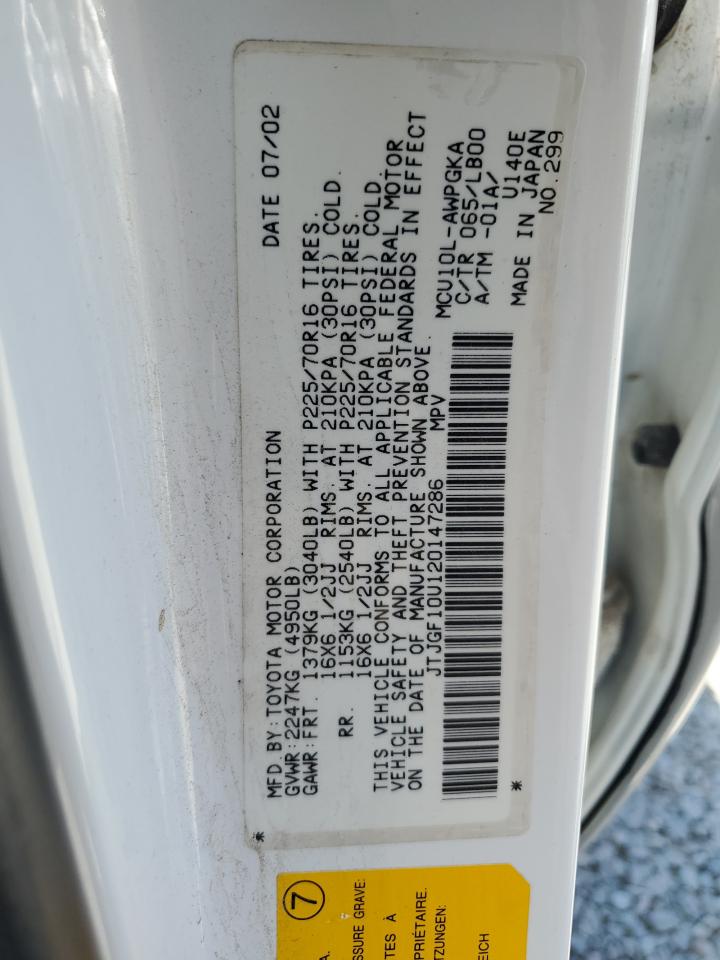 2002 Lexus Rx 300 VIN: JTJGF10U120147286 Lot: 52930595