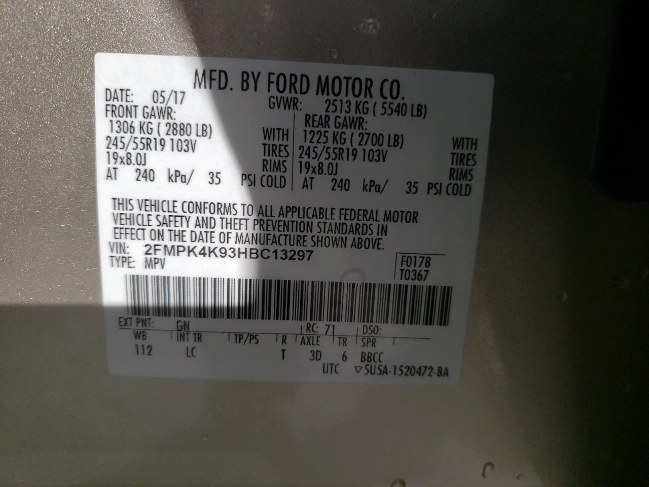 2017 Ford Edge Titanium VIN: 2FMPK4K93HBC13297 Lot: 57140415