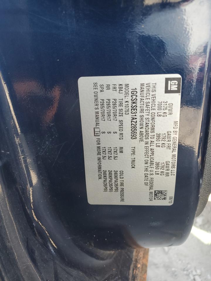 2010 Chevrolet Silverado K1500 Lt VIN: 1GCSKSE31AZ285693 Lot: 55249415