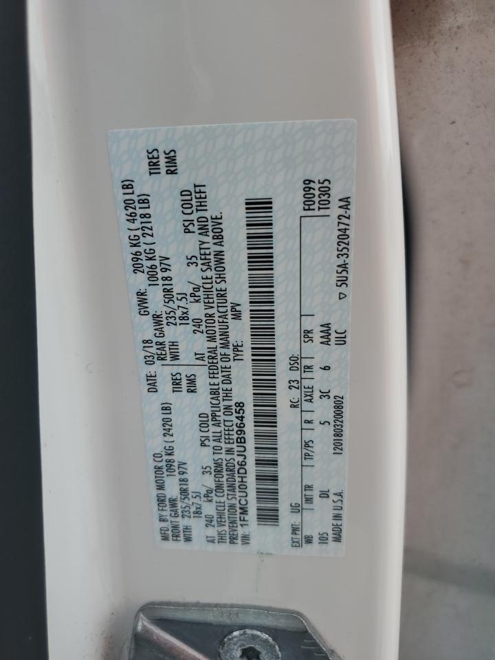 2018 Ford Escape Sel VIN: 1FMCU0HD6JUB96458 Lot: 56632975