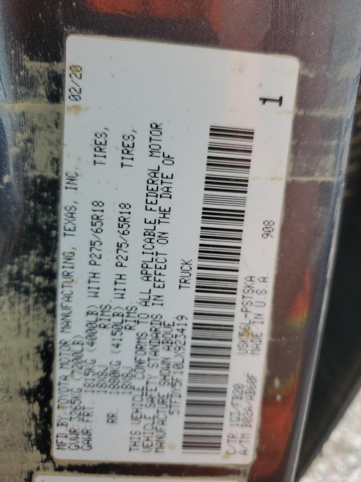 2020 Toyota Tundra Crewmax Sr5 VIN: 5TFDY5F10LX923419 Lot: 55456855