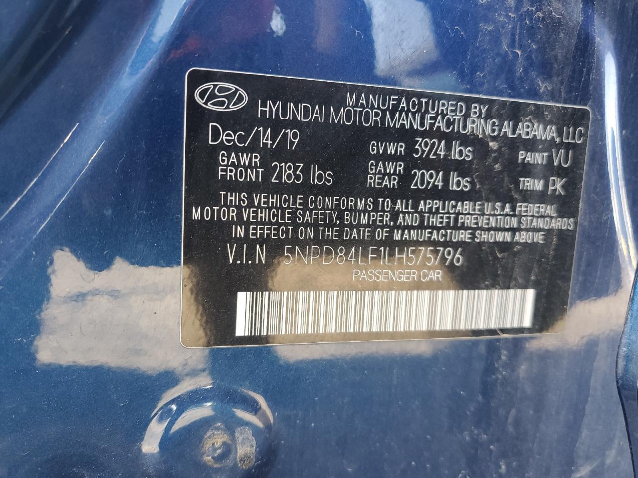 2020 Hyundai Elantra Sel VIN: 5NPD84LF1LH575796 Lot: 56185585