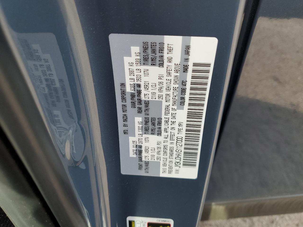 2025 Mazda Cx-70 Premium VIN: JM3KJDHAXS1127000 Lot: 56358815