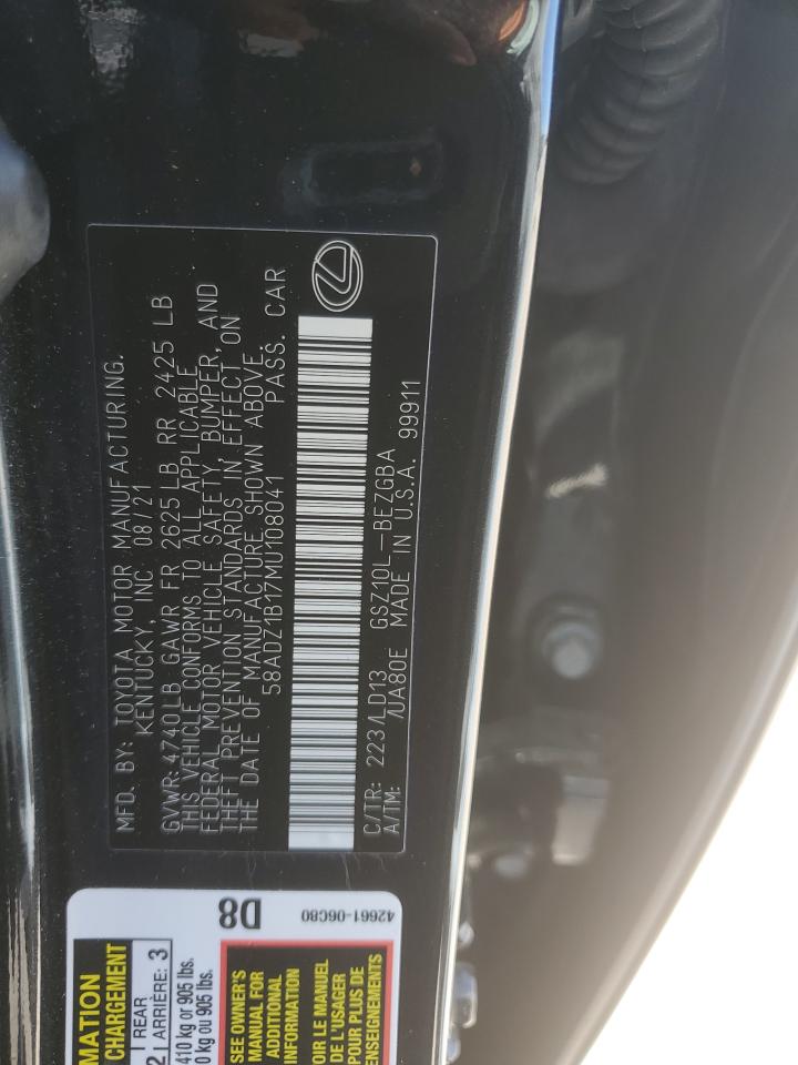 2021 Lexus Es 350 Base VIN: 58ADZ1B17MU108041 Lot: 56472735