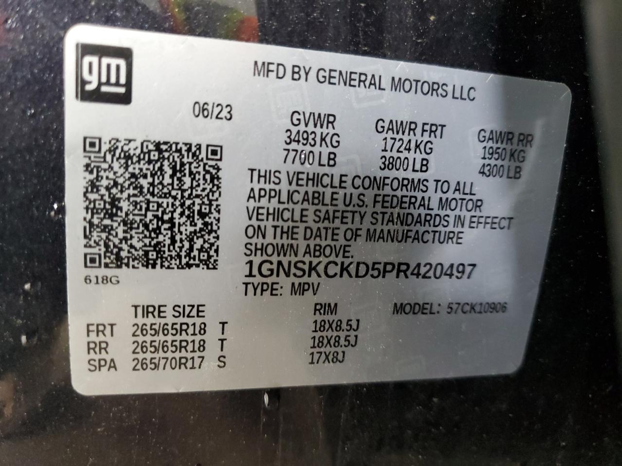2023 Chevrolet Suburban K1500 Lt VIN: 1GNSKCKD5PR420497 Lot: 56977955