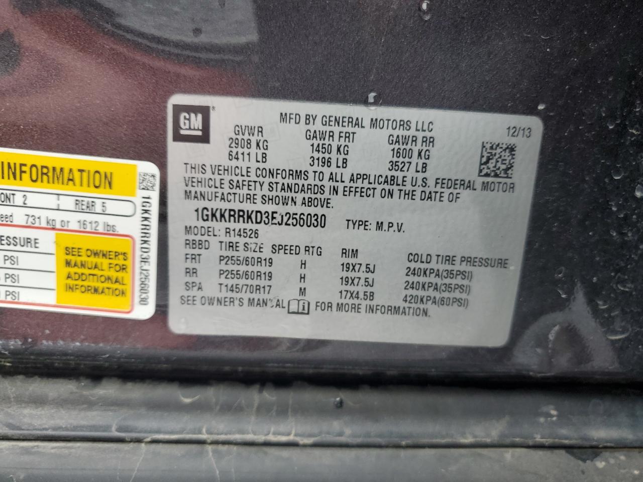 2014 GMC Acadia Slt-1 VIN: 1GKKRRKD3EJ256030 Lot: 67347705