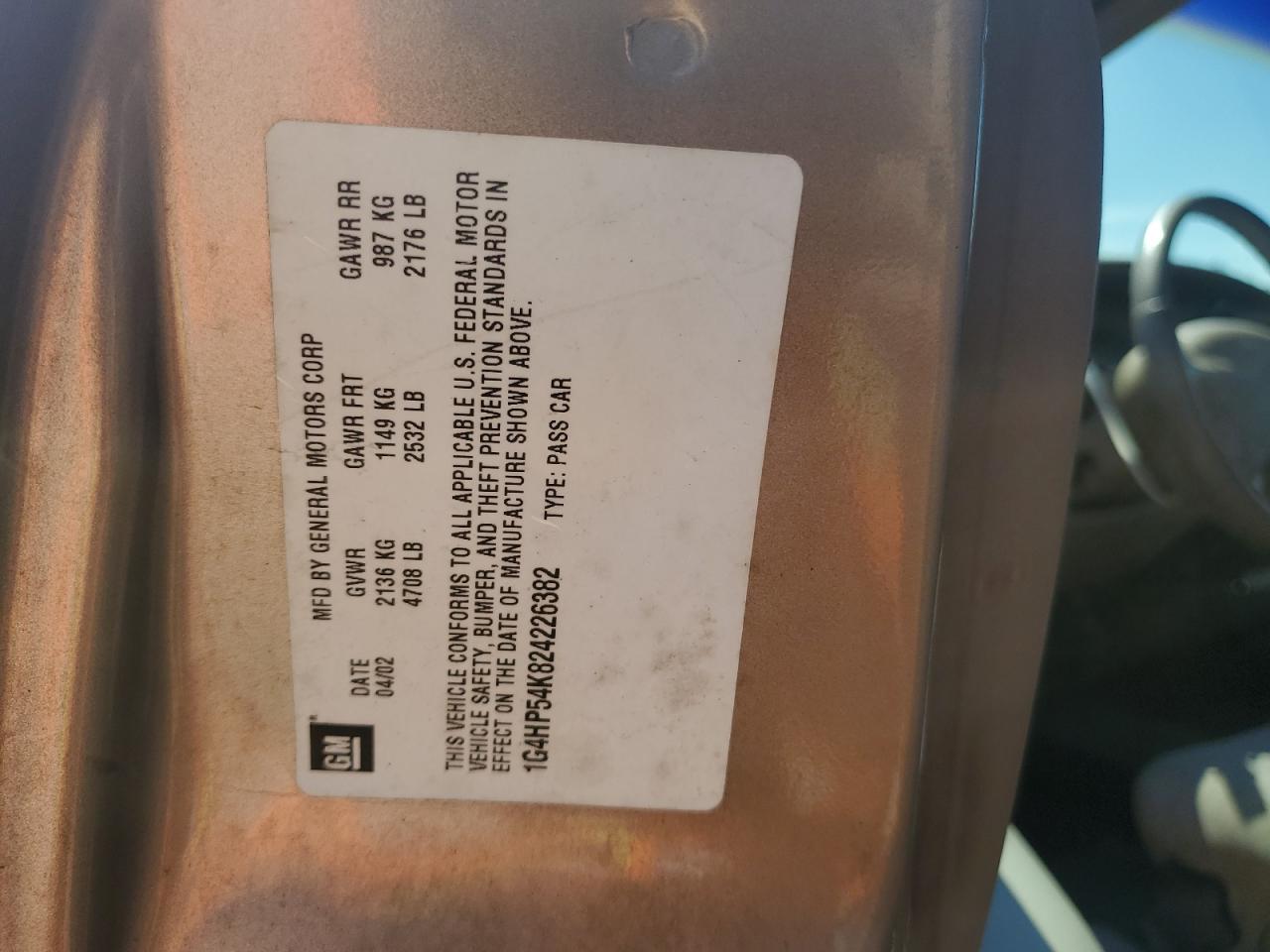 2002 Buick Lesabre Custom VIN: 1G4HP54K824226382 Lot: 56287165