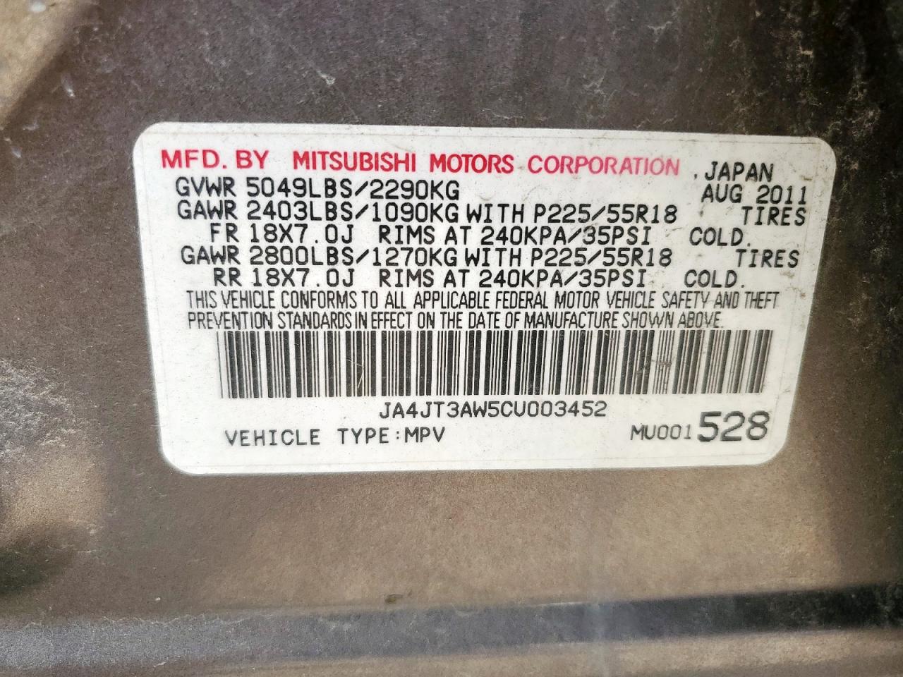 2012 Mitsubishi Outlander Se VIN: JA4JT3AW5CU003452 Lot: 56624645