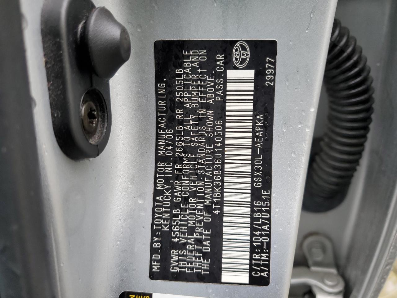 2006 Toyota Avalon Xl VIN: 4T1BK36B36U140506 Lot: 56858835