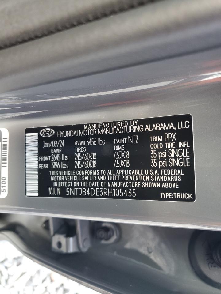 2024 Hyundai Santa Cruz Sel VIN: 5NTJB4DE3RH105435 Lot: 56494595