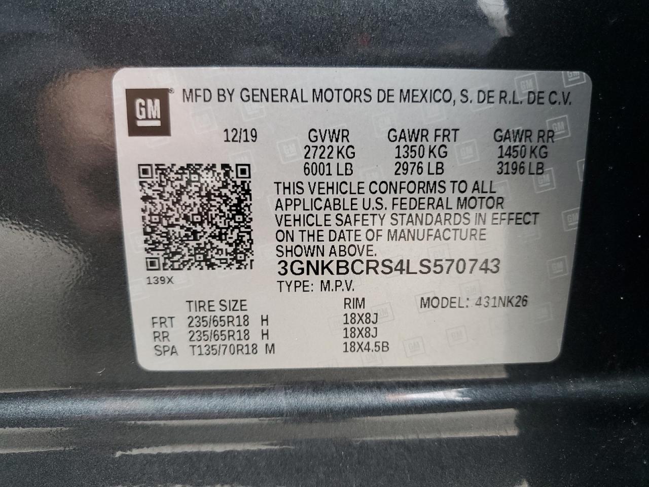 2020 Chevrolet Blazer 2Lt VIN: 3GNKBCRS4LS570743 Lot: 55876055