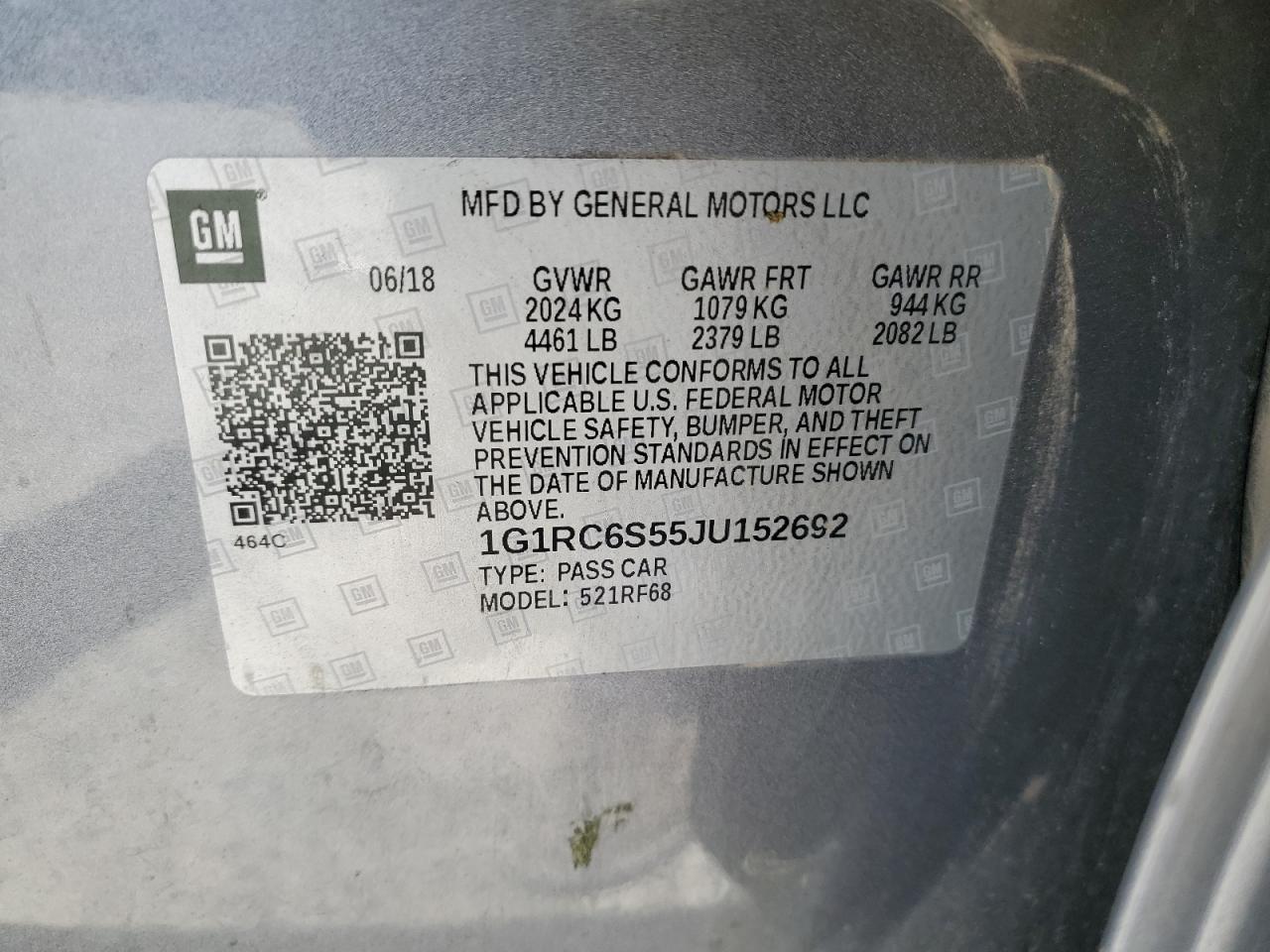 2018 Chevrolet Volt Lt VIN: 1G1RC6S55JU152692 Lot: 57150245