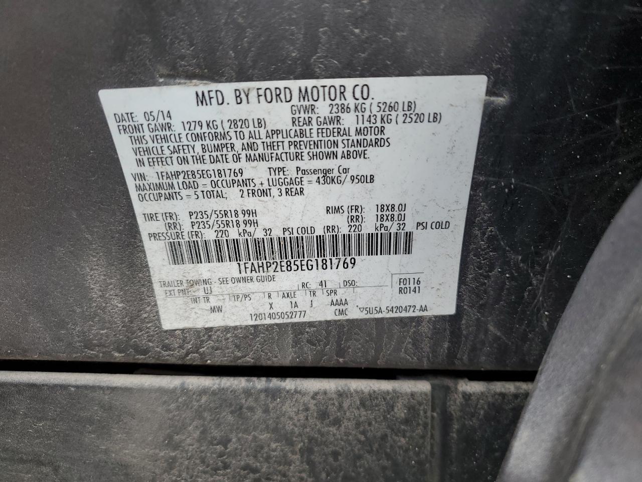 2014 Ford Taurus Sel VIN: 1FAHP2E85EG181769 Lot: 55926175