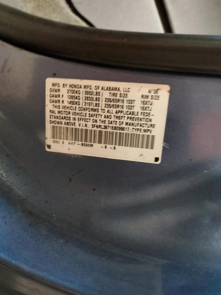 2006 Honda Odyssey Exl VIN: 5FNRL38716B099617 Lot: 58535165