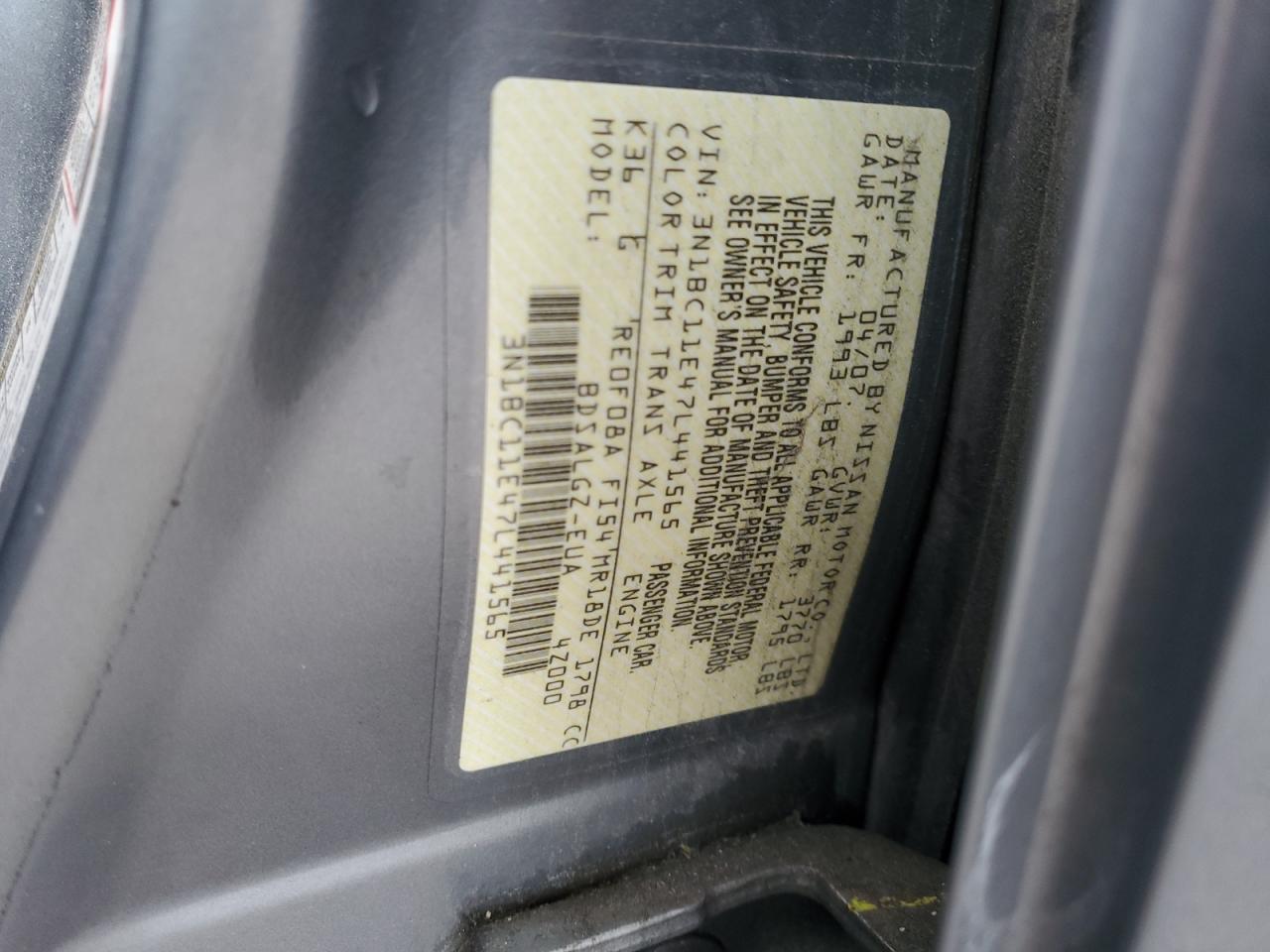 2007 Nissan Versa S VIN: 3N1BC11E47L441565 Lot: 56542435