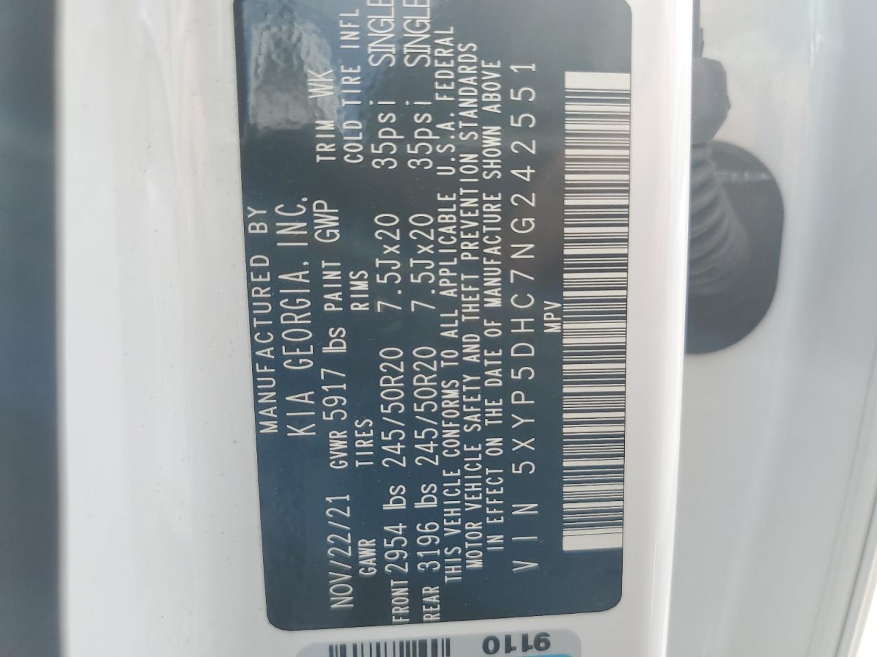 2022 Kia Telluride Sx VIN: 5XYP5DHC7NG242551 Lot: 56641575