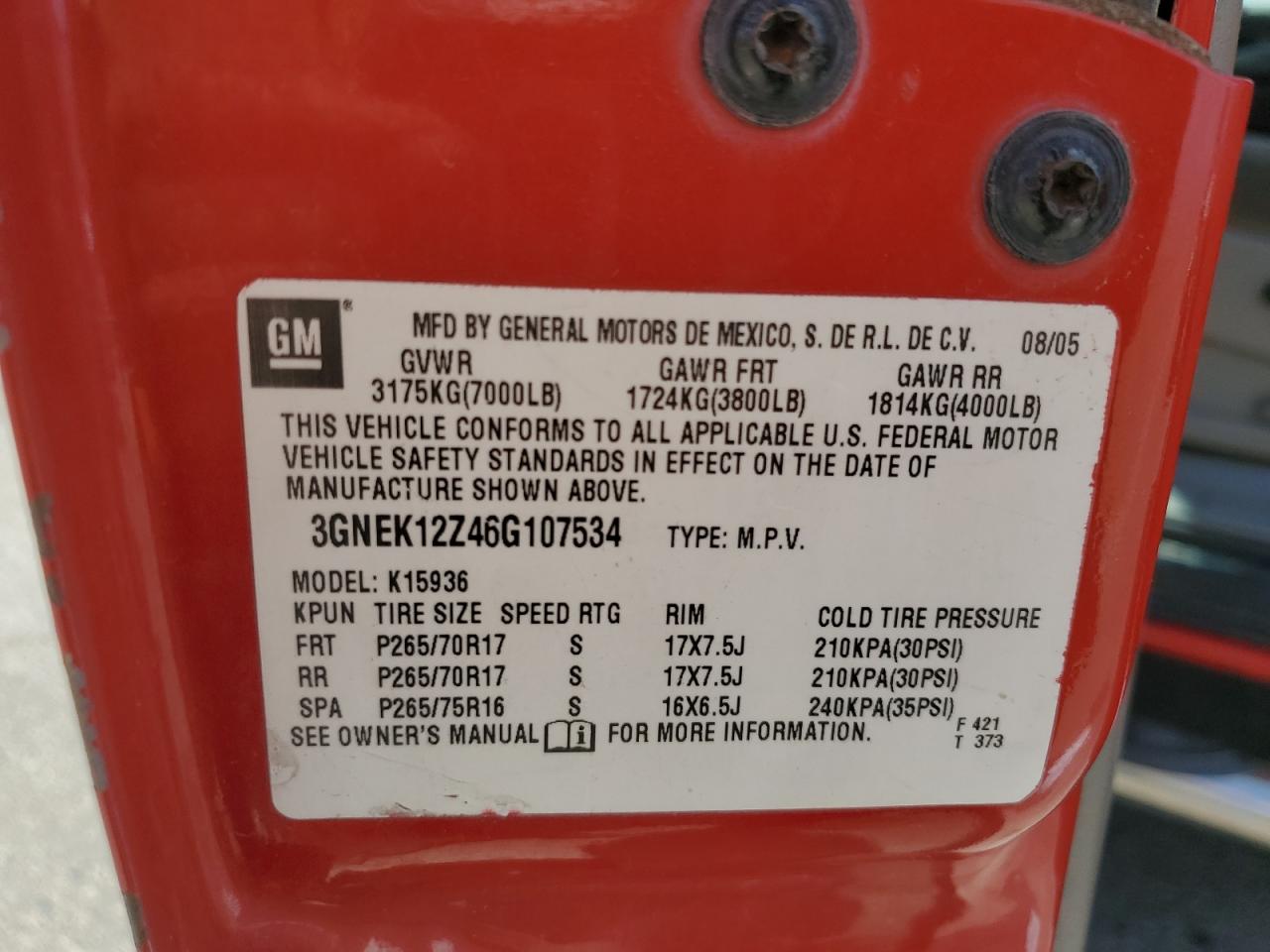 2006 Chevrolet Avalanche K1500 VIN: 3GNEK12Z46G107534 Lot: 56603495