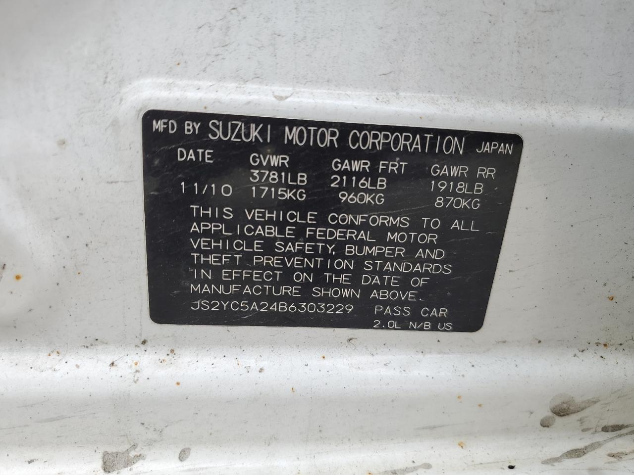 2011 Suzuki Sx4 Le VIN: JS2YC5A24B6303229 Lot: 55670405