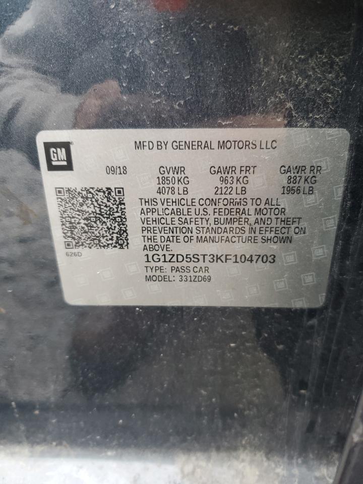 2019 Chevrolet Malibu Lt VIN: 1G1ZD5ST3KF104703 Lot: 57958265