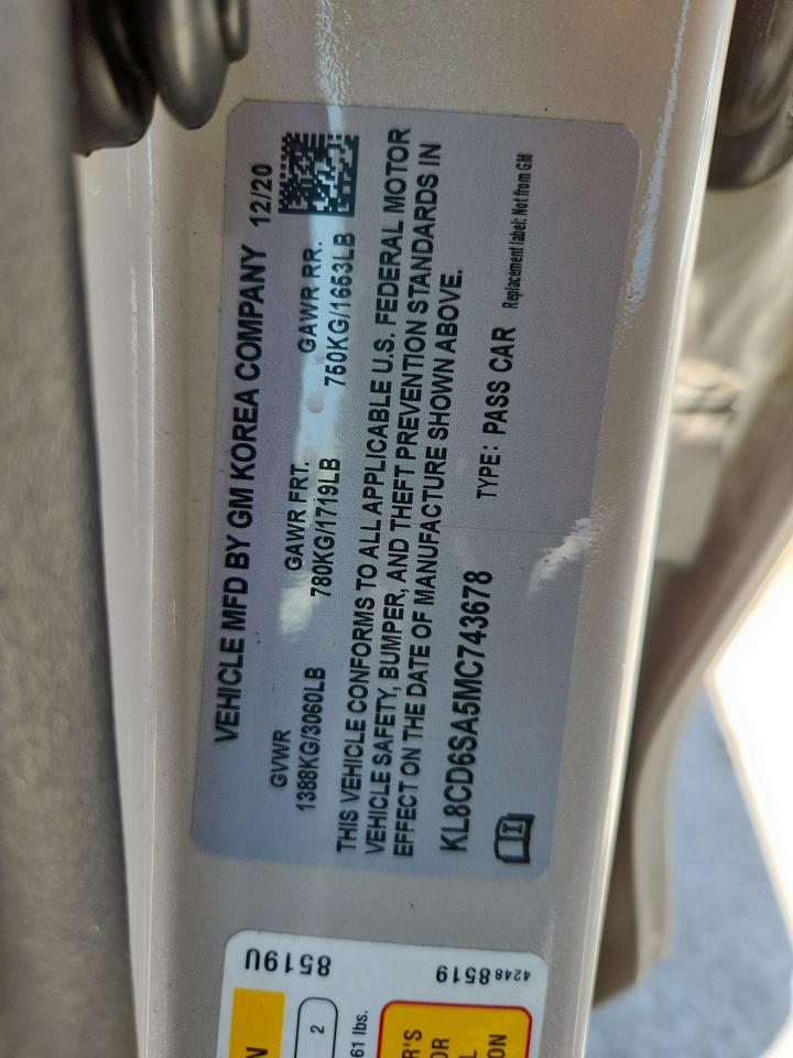2021 Chevrolet Spark 1Lt VIN: KL8CD6SA5MC743678 Lot: 58813865