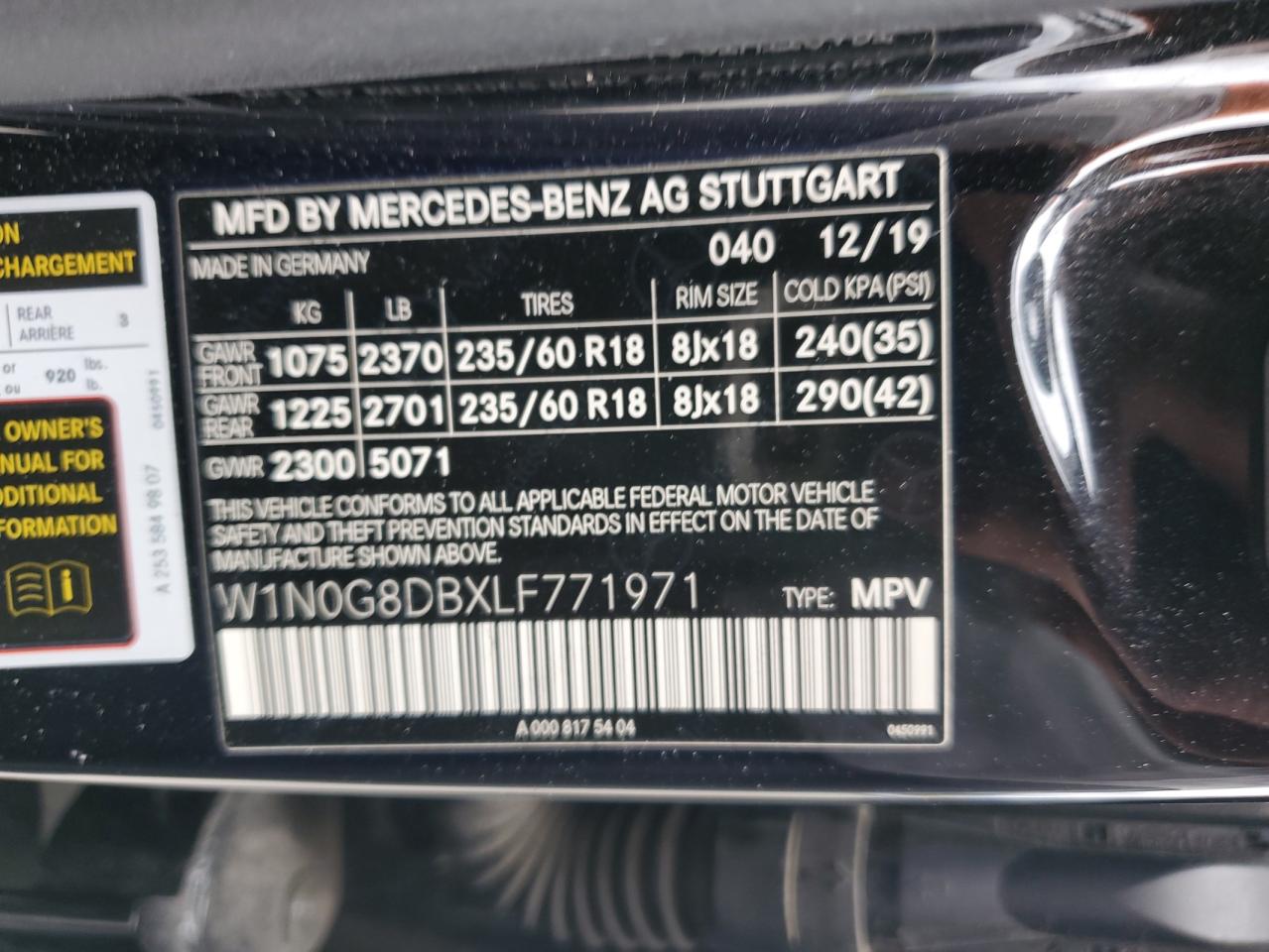2020 Mercedes-Benz Glc 300 VIN: W1N0G8DBXLF771971 Lot: 56992325