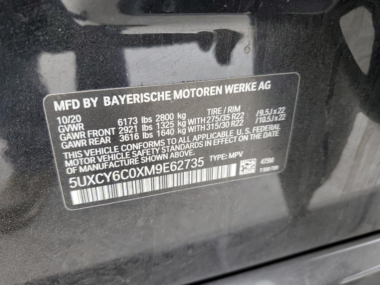 2021 BMW X6 xDrive40I VIN: 5UXCY6C0XM9E62735 Lot: 56068345