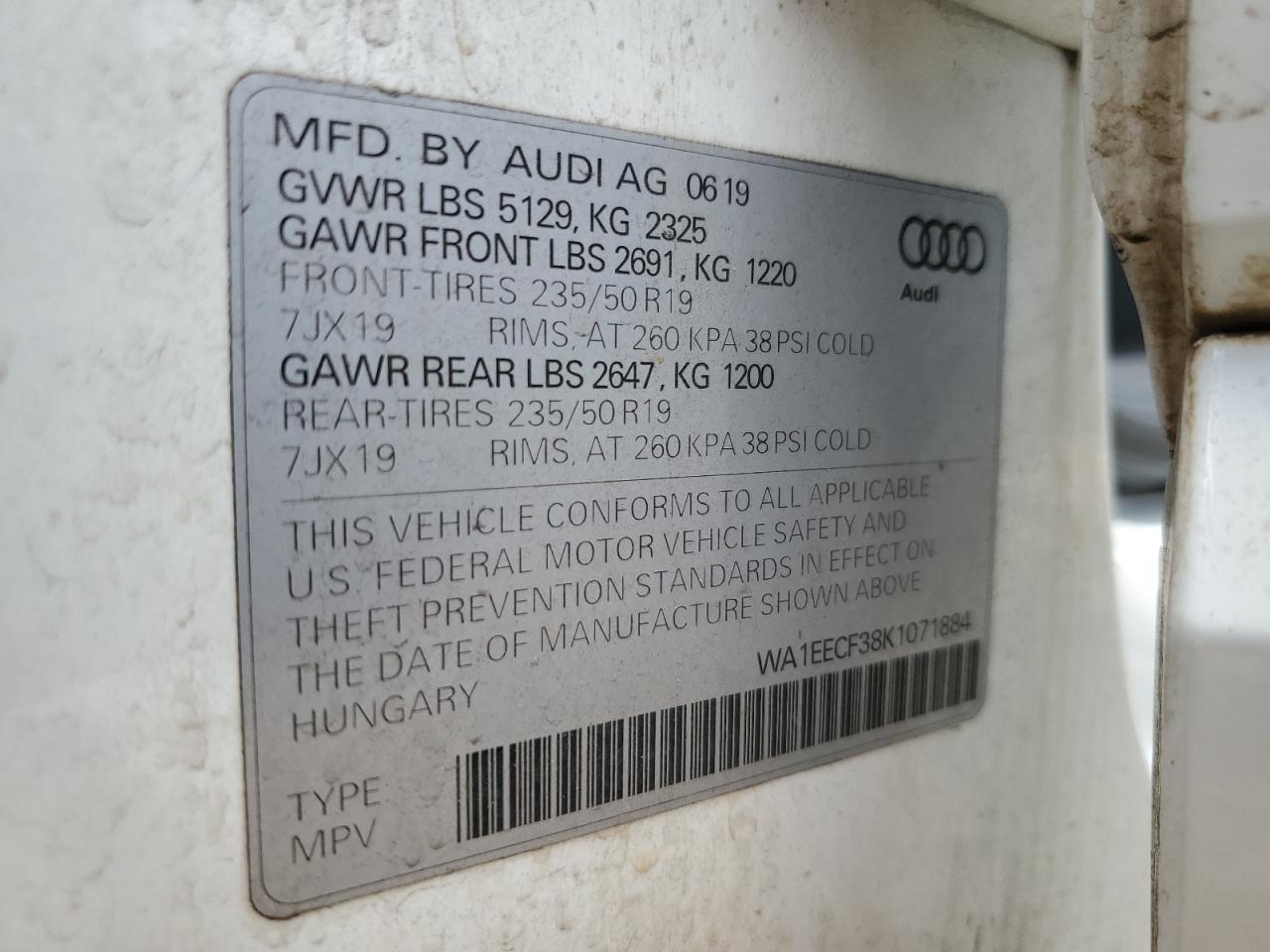 2019 Audi Q3 Premium Plus S-Line VIN: WA1EECF38K1071884 Lot: 57313075