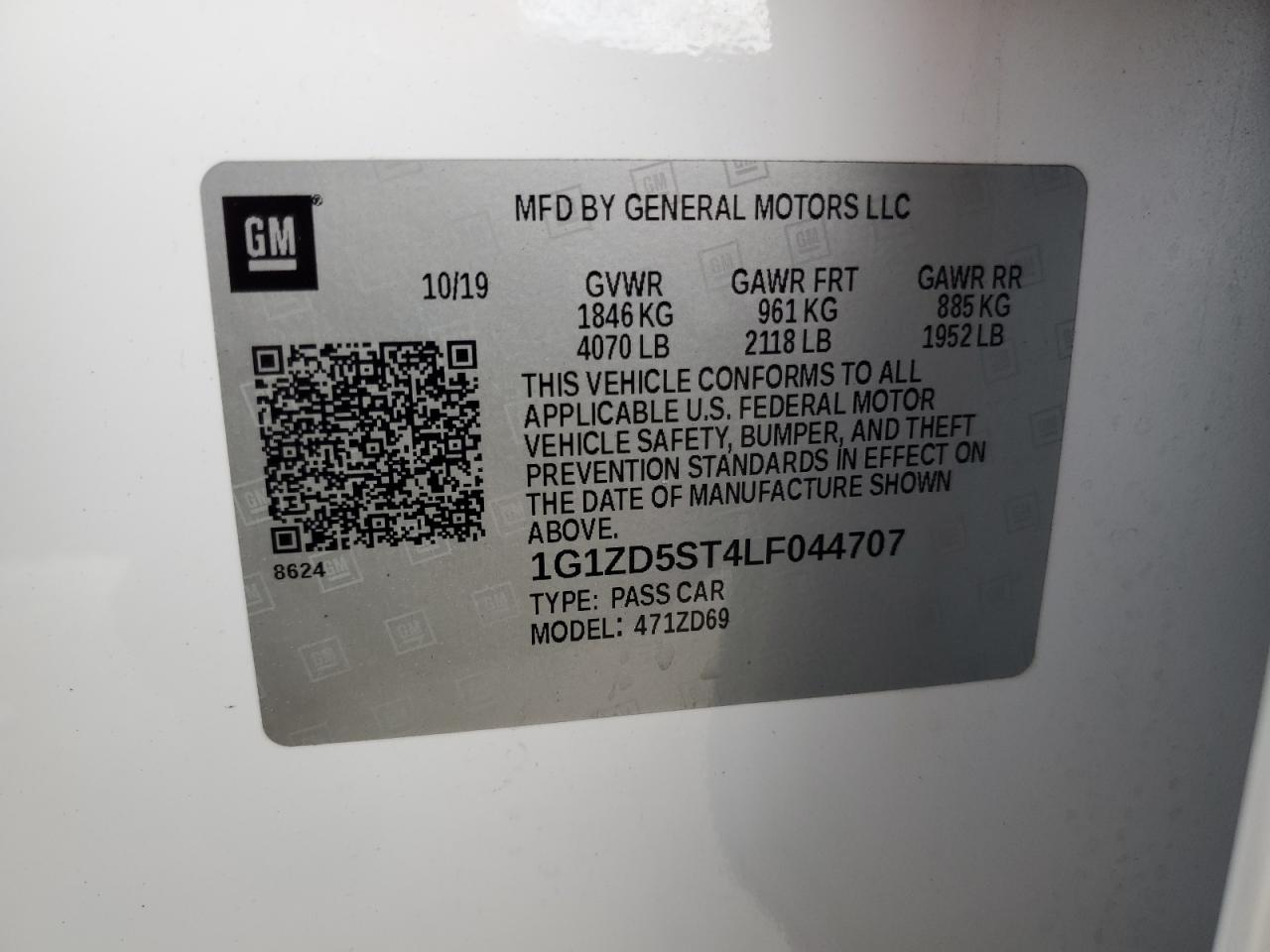 2020 Chevrolet Malibu Lt VIN: 1G1ZD5ST4LF044707 Lot: 56831895