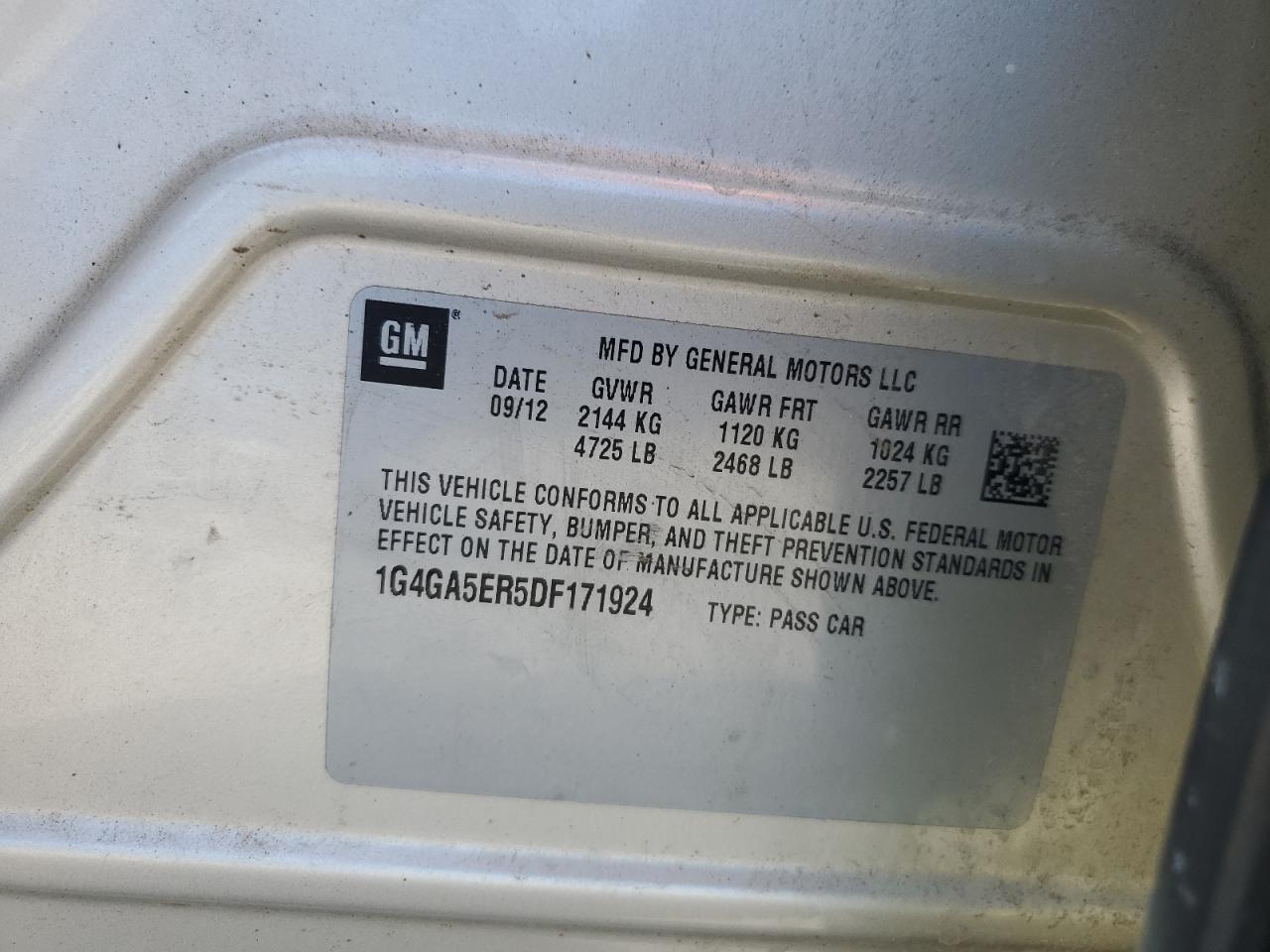 2013 Buick Lacrosse VIN: 1G4GA5ER5DF171924 Lot: 56369245