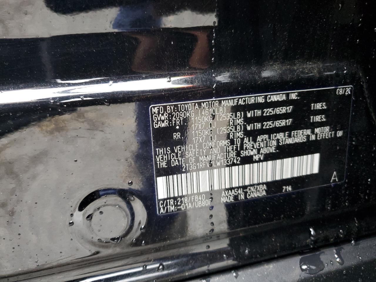 2020 Toyota Rav4 Le VIN: 2T3G1RFV1LW133742 Lot: 57030085