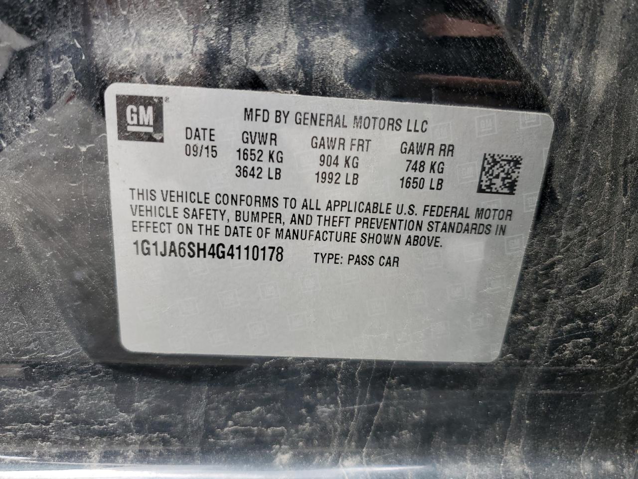 2016 Chevrolet Sonic Ls VIN: 1G1JA6SH4G4110178 Lot: 56300725