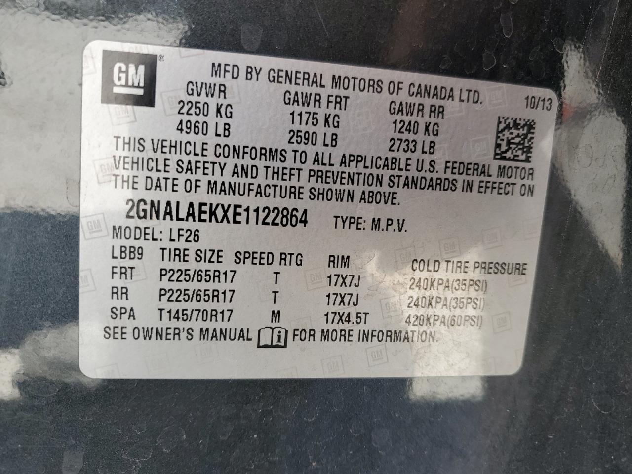 2014 Chevrolet Equinox Ls VIN: 2GNALAEKXE1122864 Lot: 57069375