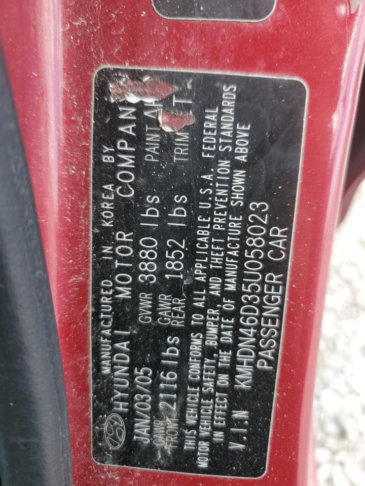 2005 Hyundai Elantra Gls VIN: KMHDN46D35U058023 Lot: 55467645