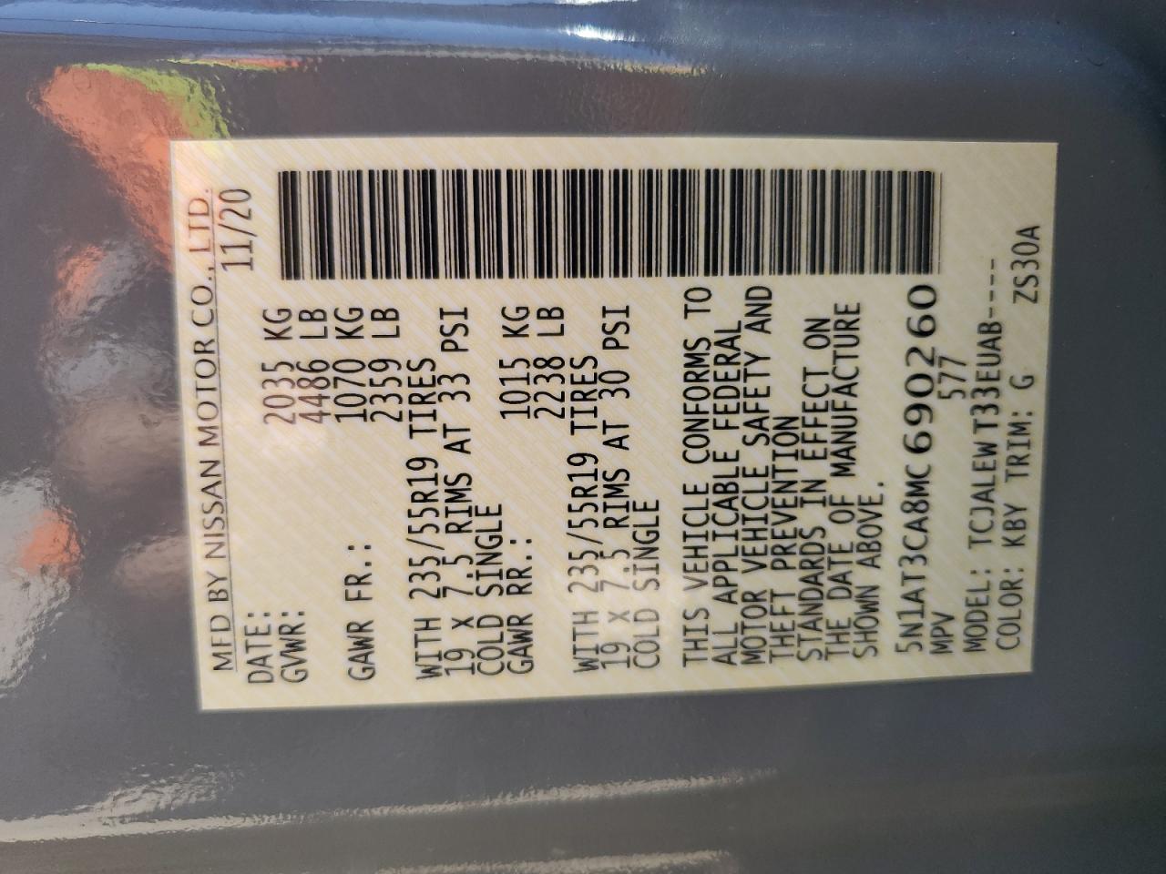 2021 Nissan Rogue Sl VIN: 5N1AT3CA8MC690260 Lot: 56944115