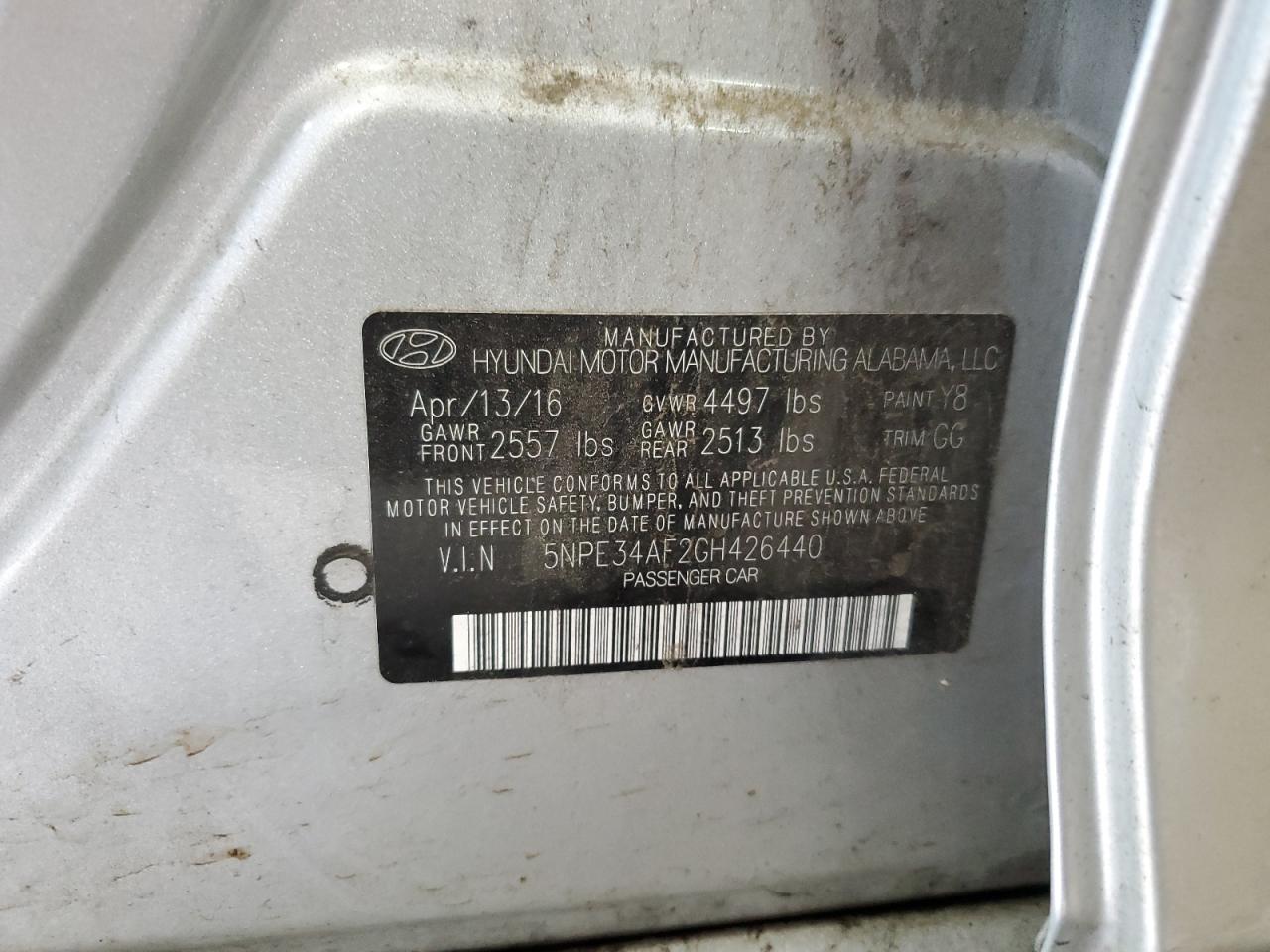 2016 Hyundai Sonata Sport VIN: 5NPE34AF2GH426440 Lot: 55997415