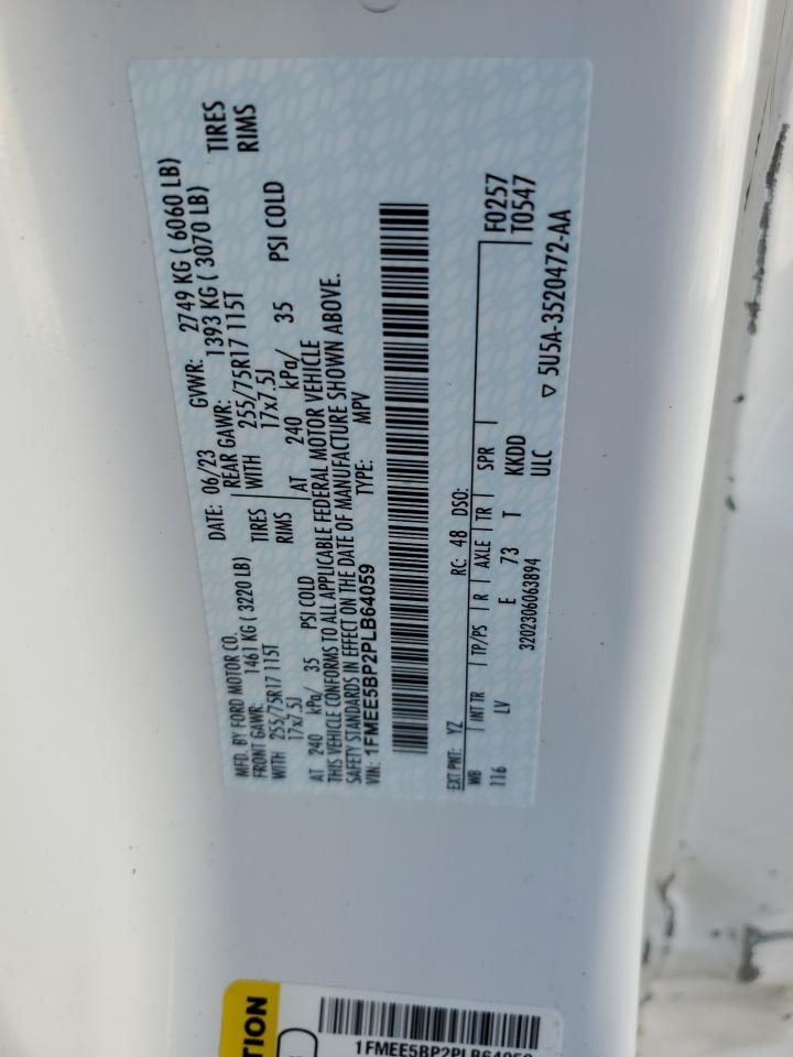 2023 Ford Bronco Base VIN: 1FMEE5BP2PLB64059 Lot: 56026195