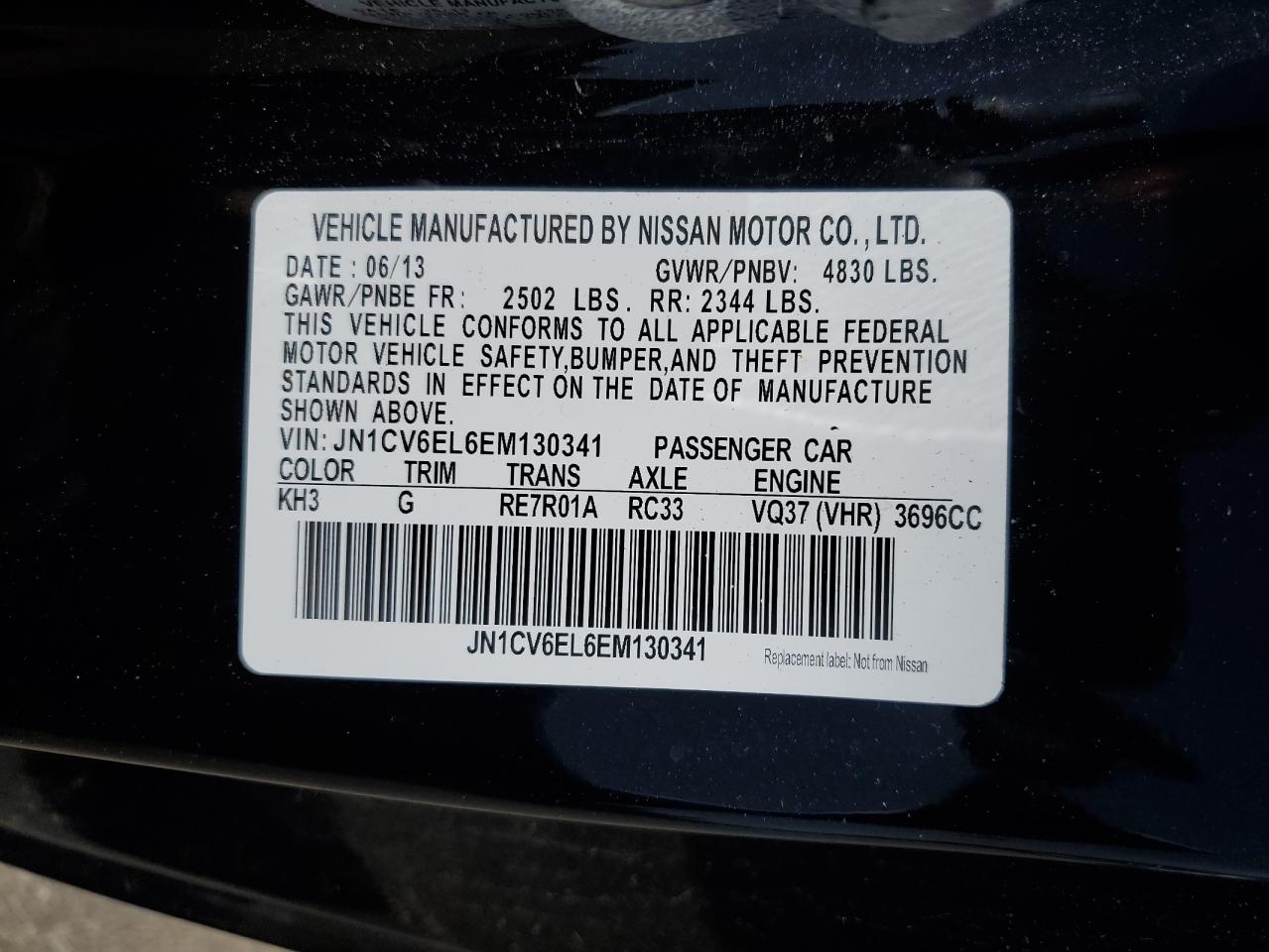 2014 Infiniti Q60 Journey VIN: JN1CV6EL6EM130341 Lot: 56323305