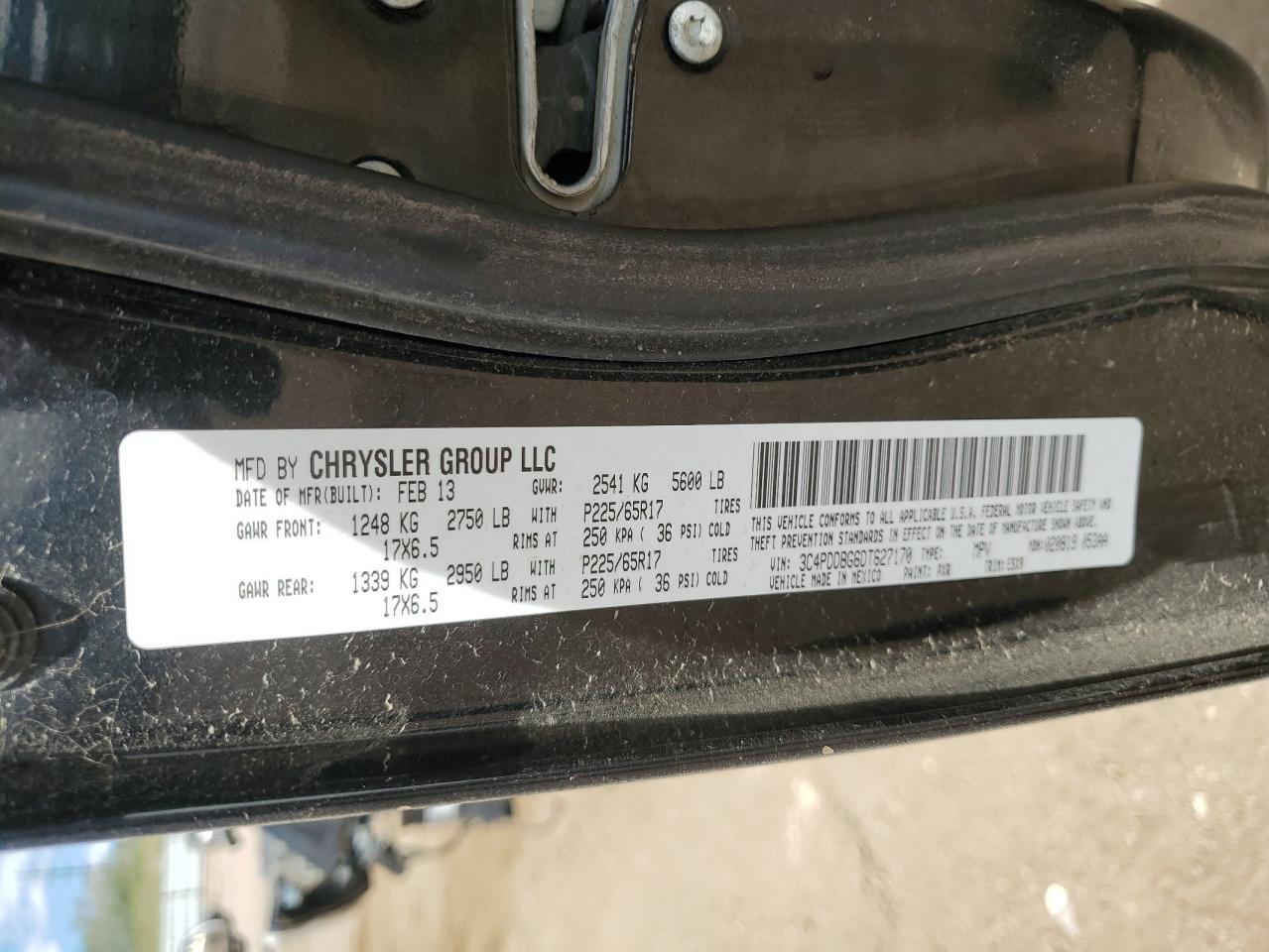 2013 Dodge Journey Sxt VIN: 3C4PDDBG6DT627170 Lot: 57358375