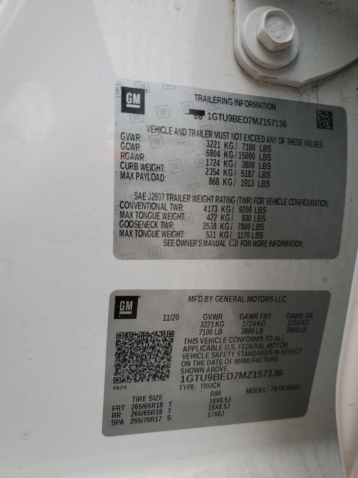 2021 GMC Sierra K1500 Sle VIN: 1GTU9BED7MZ157136 Lot: 56467245