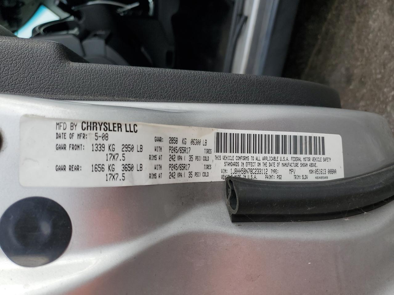 2008 Jeep Commander Limited VIN: 1J8HH58N78C233112 Lot: 58253695