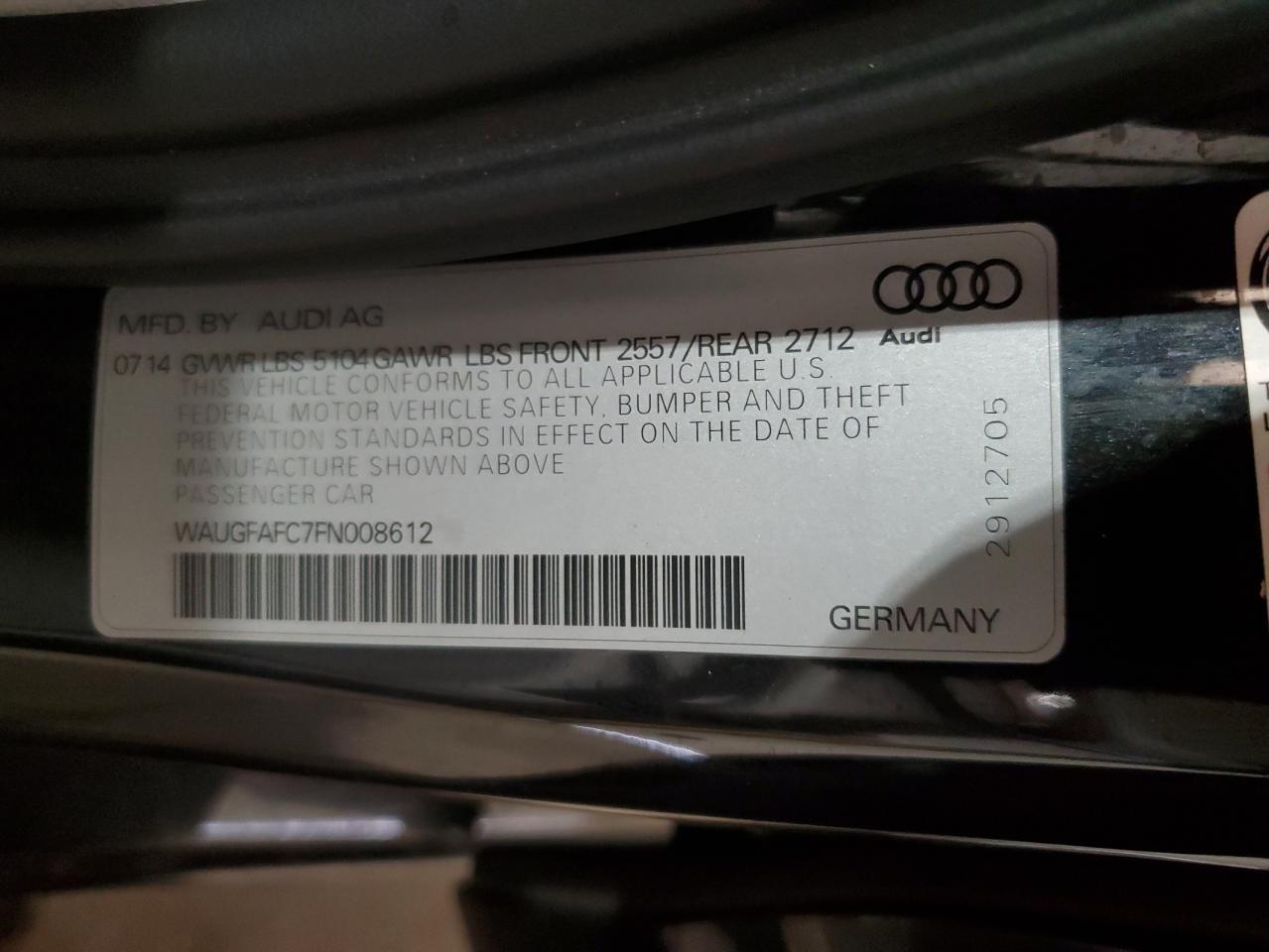 2015 Audi A6 Premium Plus VIN: WAUGFAFC7FN008612 Lot: 57246235