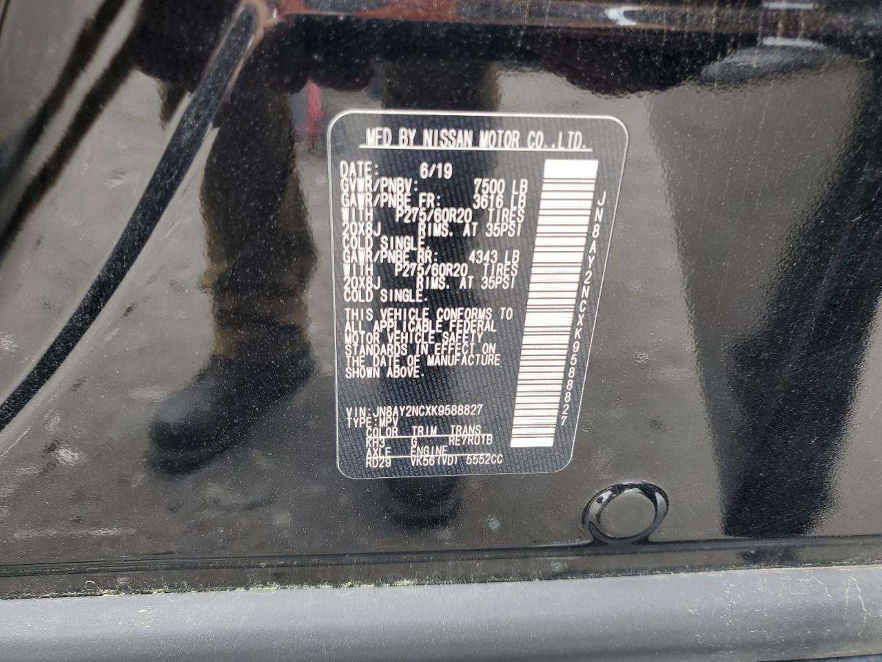 2019 Nissan Armada Sv VIN: JN8AY2NCXK9588827 Lot: 56434355