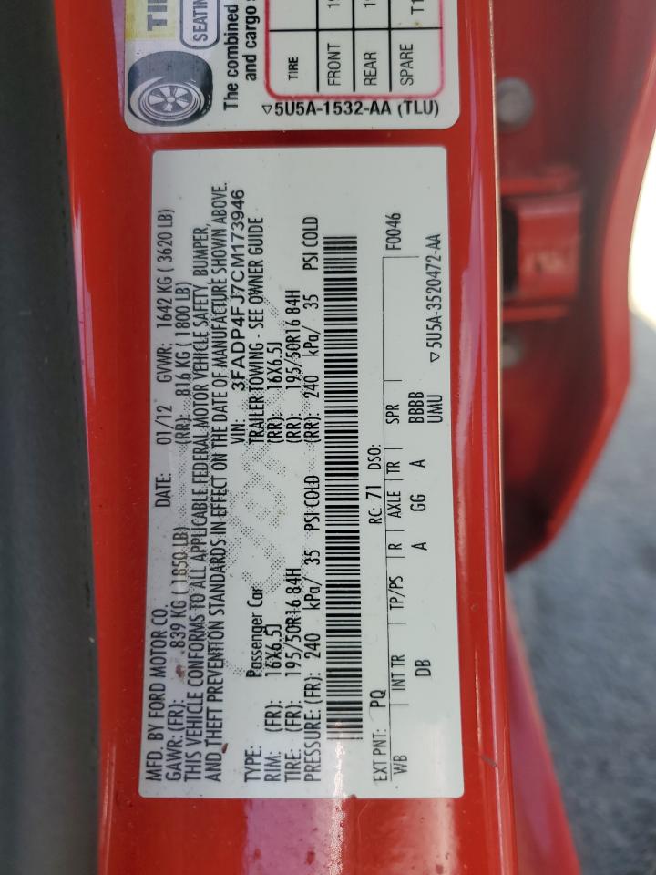 2012 Ford Fiesta Ses VIN: 3FADP4FJ7CM173946 Lot: 58439135