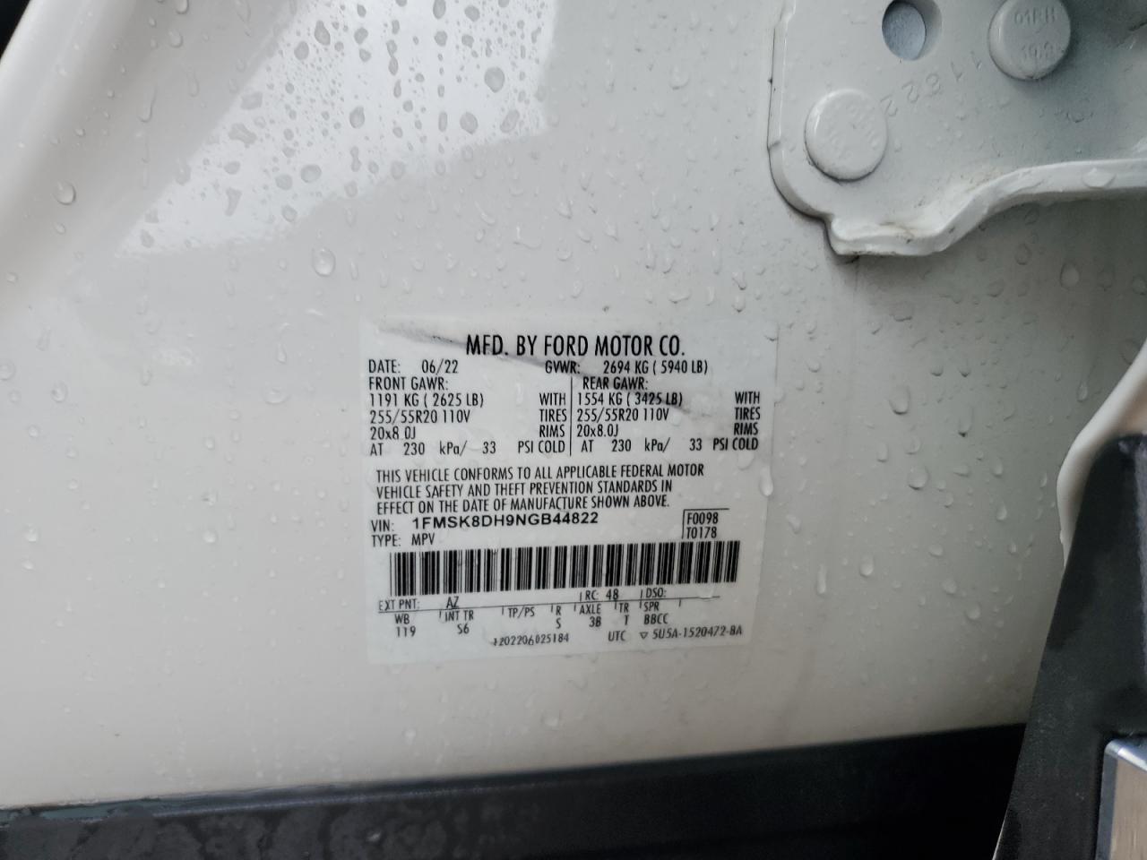 2022 Ford Explorer Xlt VIN: 1FMSK8DH9NGB44822 Lot: 58479595