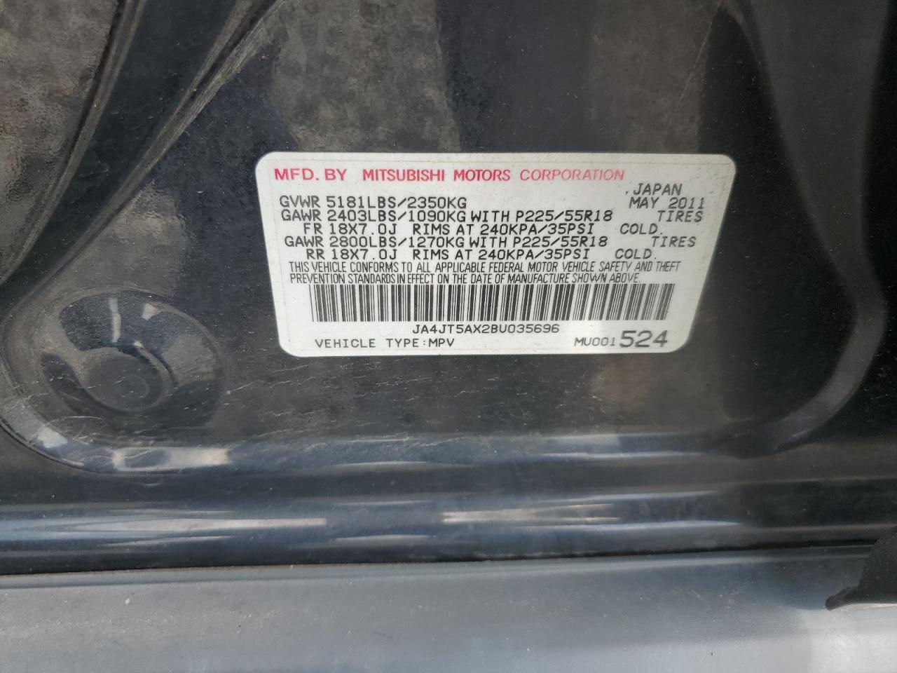 2011 Mitsubishi Outlander Gt VIN: JA4JT5AX2BU035696 Lot: 57458515