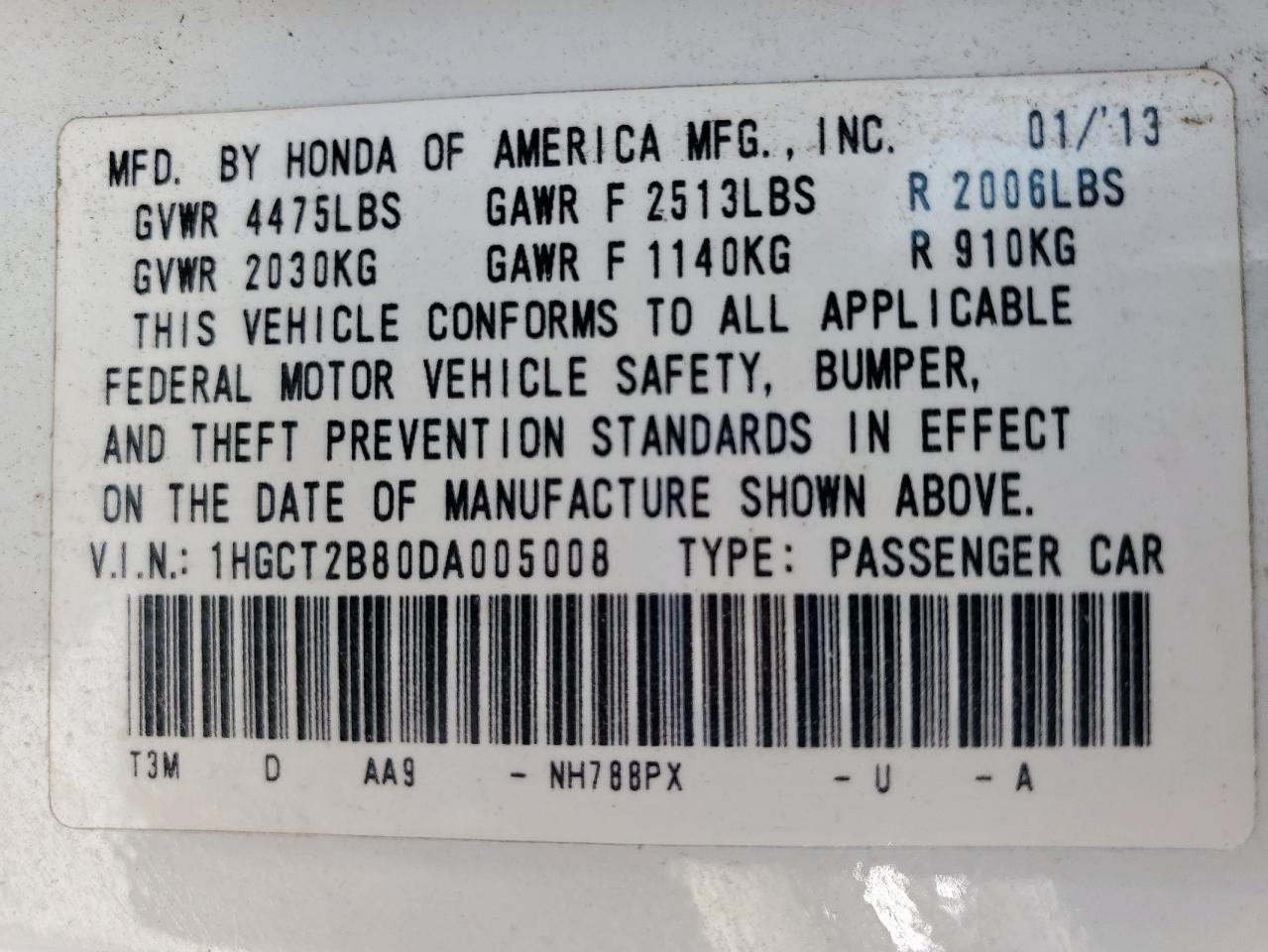 2013 Honda Accord Exl VIN: 1HGCT2B80DA005008 Lot: 56978465