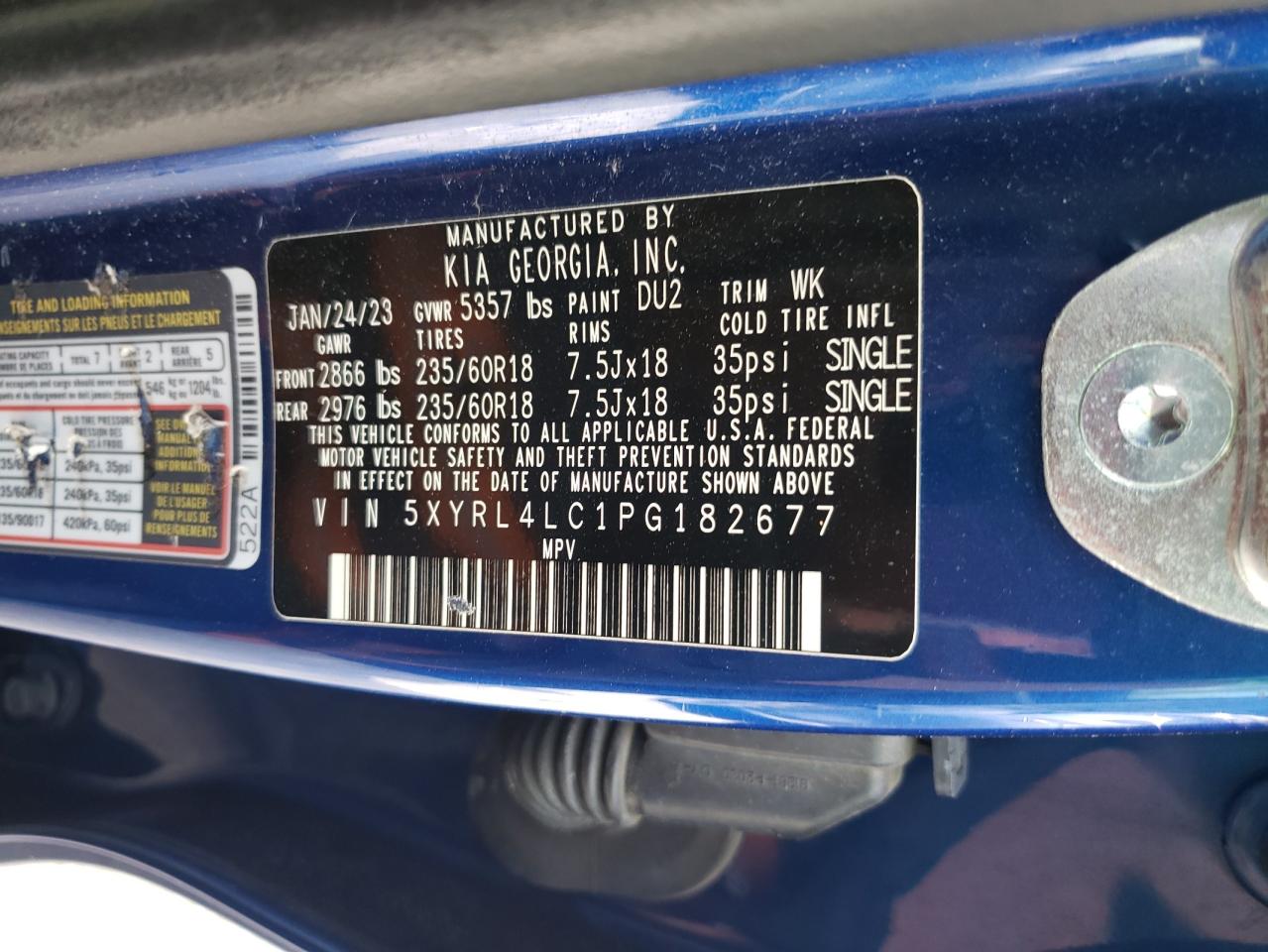 2023 Kia Sorento S VIN: 5XYRL4LC1PG182677 Lot: 56845735