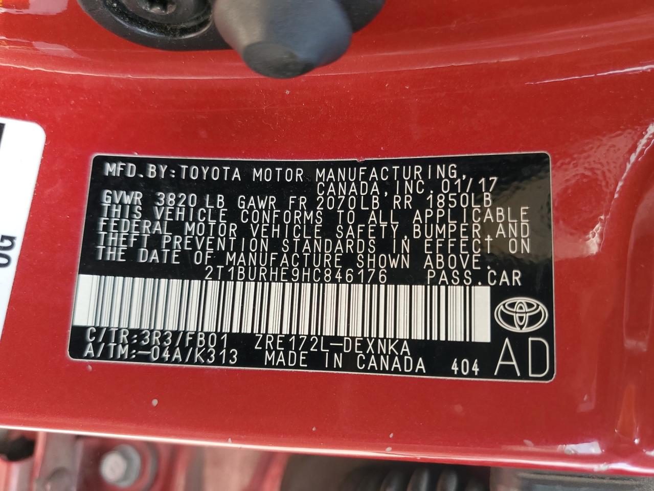 2017 Toyota Corolla L VIN: 2T1BURHE9HC846176 Lot: 50467585